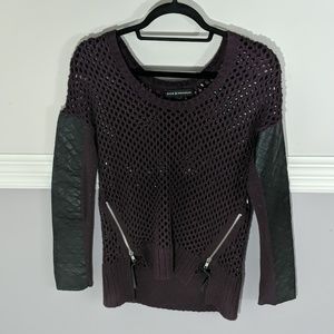 Rock and Republic crochet faux leather purple top